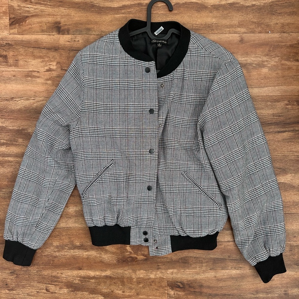 Thrifted vintage plaid bomber jacket